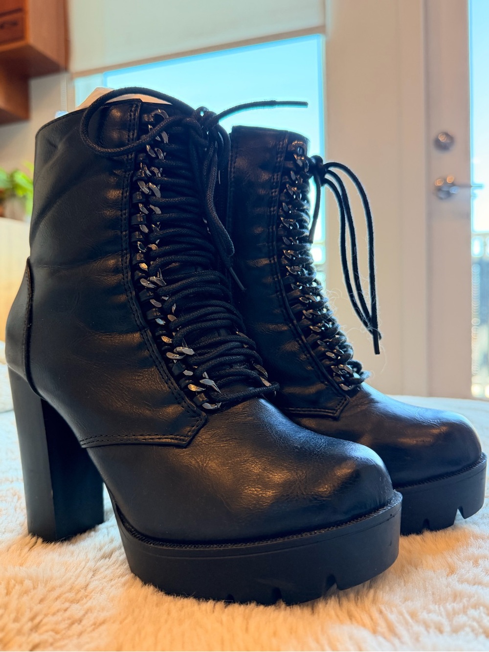 Dolls Kill Black Lace-Up Platform Ankle Boots